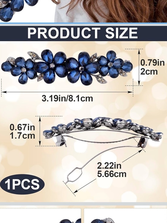 Blue Floral Crystal Hair Barrette - Elegant Women’s Hair Accessory main image 4